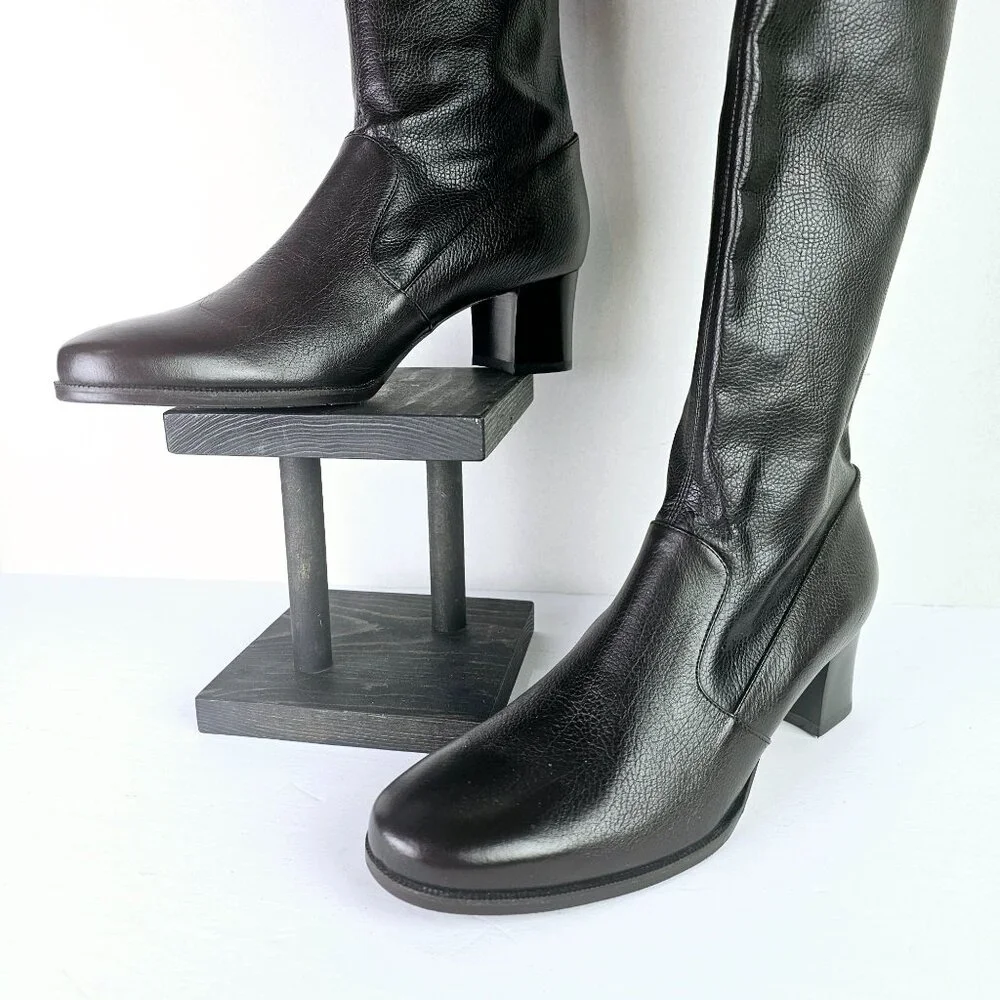 Prevata Tall Brown Nappa Leather Block Heel Pull-on Boot, Italy, $485 MSRP, Sz 9 - Picture 4 of 12